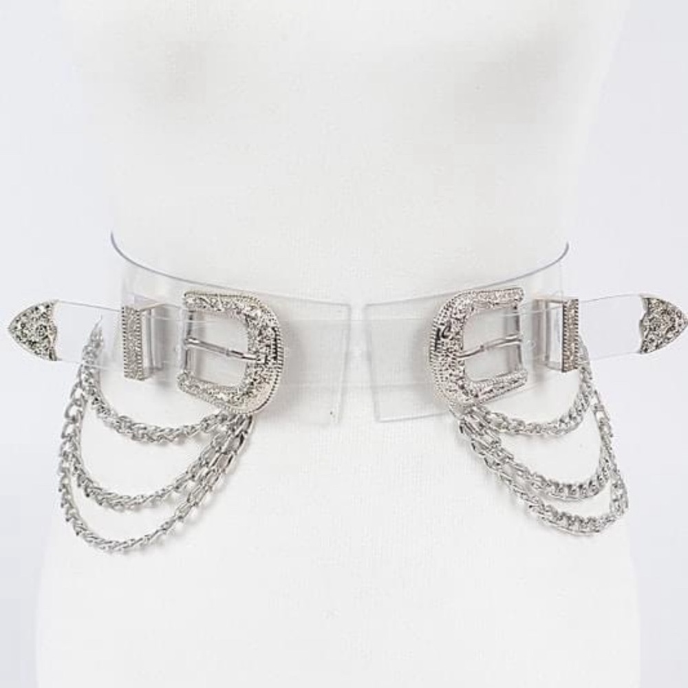 Silver Chain-Embellished Clear Belt